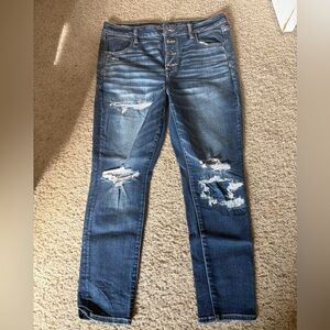American Eagle Outfitters Dark Blue Distressed Skinny Jeans